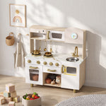 Cuisine Enfant en Bois, Dinette Cuisine Enfant avec Ustensiles en Acier Inoxydable, pour 3 à 6 Ans, 74x29x81cm, Blanc