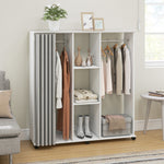 Armoire penderie Meuble de Rangement Mobile 6 roulettes 120L x 40l x 128H cm en bois blanc