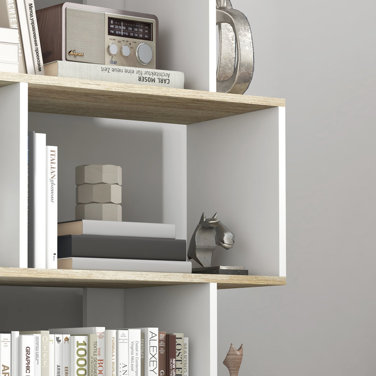 Bibliothèque style scandinave meuble de rangement 5 étagères anti-basculement Charge 25 kg aspect bois & Blanc
