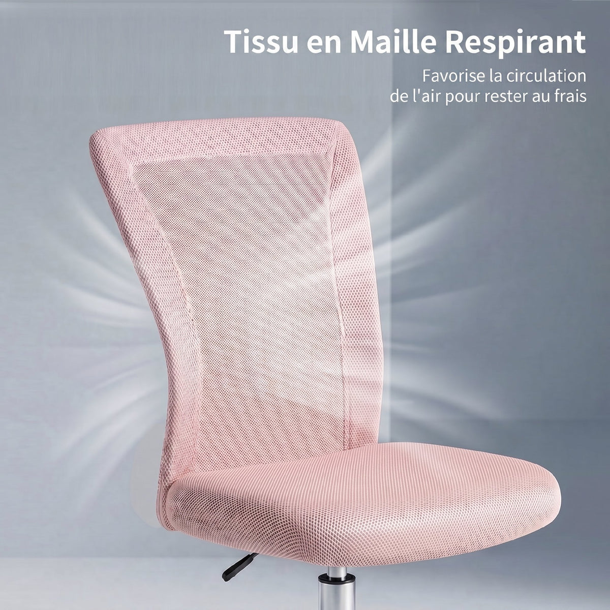 Chaise de bureau ergonomique hauteur réglable piètement chromé pivotant 360° revêtement maille rose