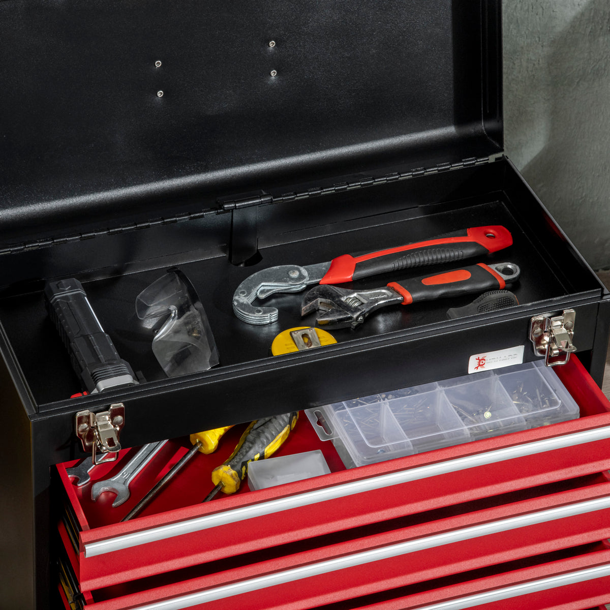 Boite à outils métallique coffret à outils caisse à outils 4 tiroirs + plateau tôle acier 51 x 22 x 39,5 cm noir