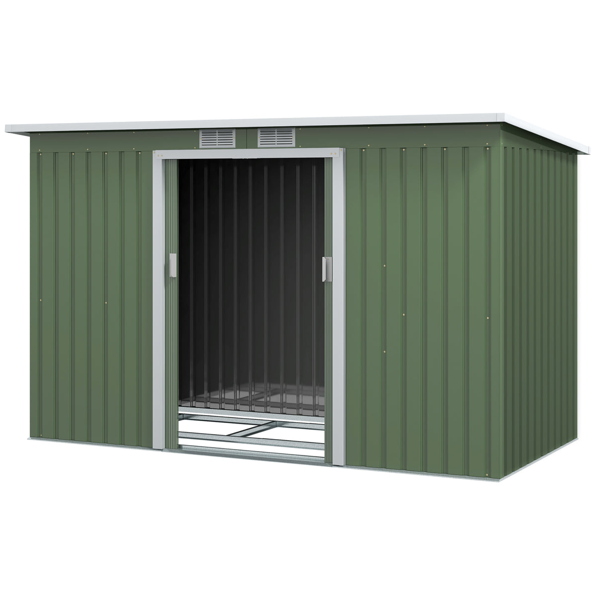 Abri de Jardin 3,6 m² Remise à Outils avec kit de fondation en Acier galvanisé avec Portes coulissantes Vert clair