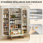 Armoire de cuisine meuble cuisine rangement avec 12 étagères à portes, étagères ajustables, 58x29x119,5cm, blanc