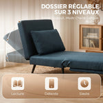 Schlafsofa 1-Sitzer, 3-in-1 Schlaf-Sessel mit verstellbarer Rückenlehne, Kissen, breiter Sitzfläche, Blau