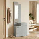 Ensemble meuble d'entrée avec meuble à chaussures abattant, vestiaire avec miroir, tiroir et plateau, gris