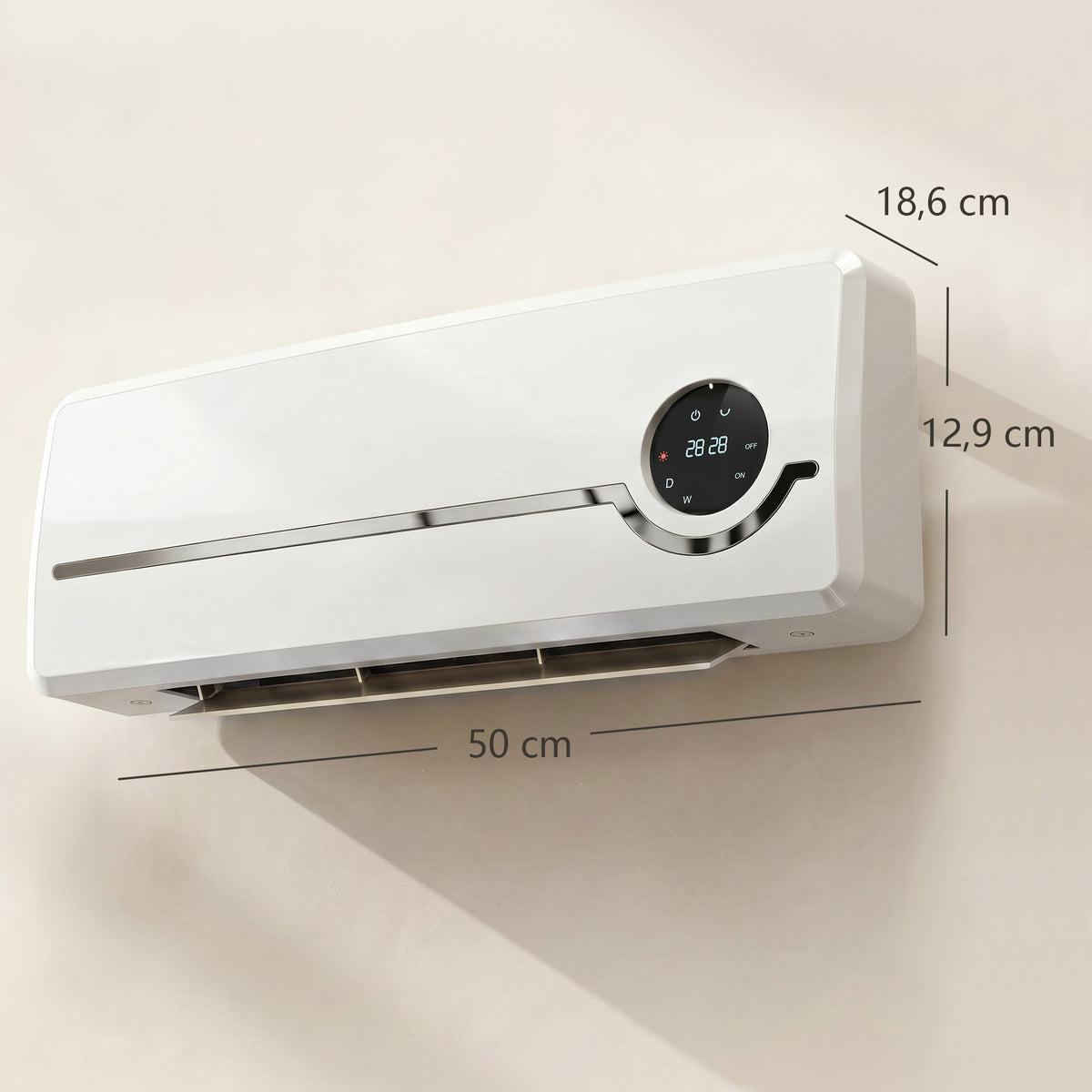 Chauffage mural en céramique 1000/2000W, radiateur électrique, ventilateur, thermostat, minuterie, 50x18,6x12,9cm, blanc
