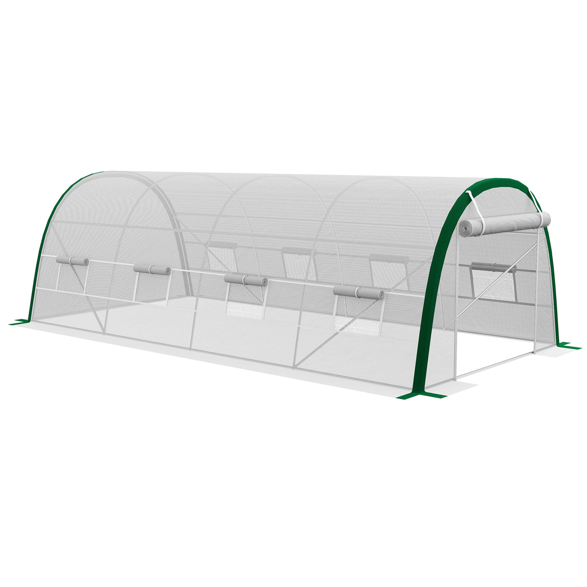 Serre de Jardin Tunnel 18 m² dim. 6L x 3l x 2H m - 8 fenêtres, Porte zippée Enroulable, Acier galvanisé, bâche PE, Blanc