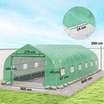 Serre de jardin tunnel grande taille avec bâche PE cadre en acier porte enroulable et 12 fenêtres 8 x 3 x 2 m vert