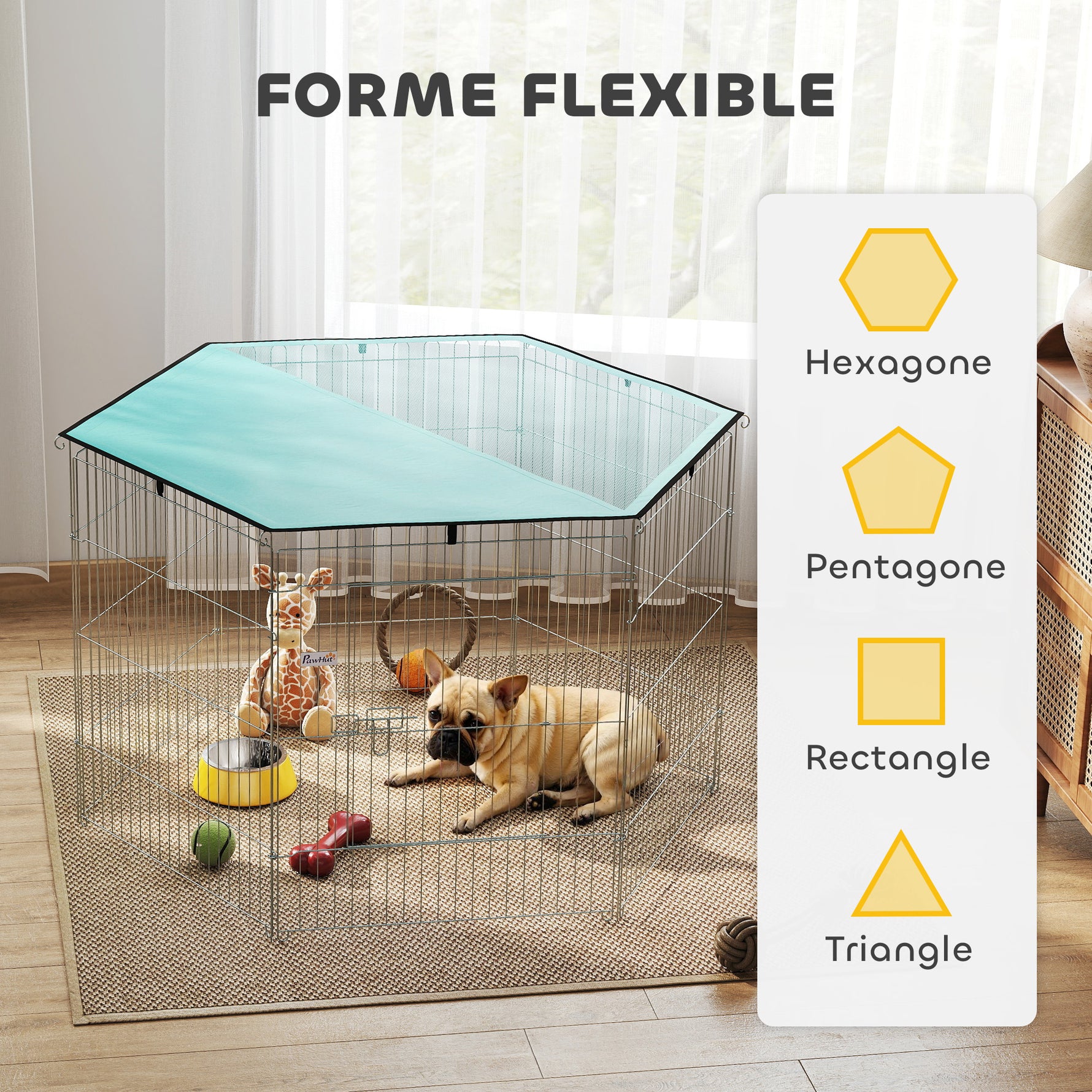 Parc pour chien, enclos chien 6 panneaux avec toit, modulable et pliable, enclos portable 76H cm avec porte argent vert