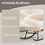 Fauteuil à bascule, chaise à bascule, avec assise de 10 cm d'épaisseur, pieds incurvés en acier, beige et noir