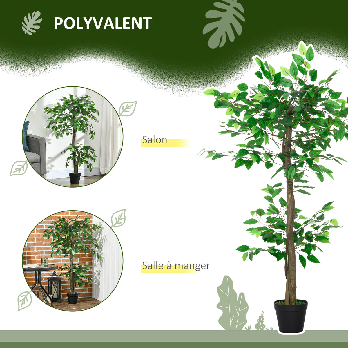 Arbre Artificiel Plante Artificiel ficus Hauteur 1,2 m Tronc Branches Liane Lichen Feuilles Grand réalisme Pot