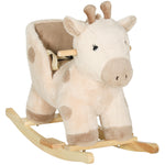 Cheval à bascule pour enfants girafe jouet à bascule bébé avec effet sonore, ceinture de sécurité, 68x35x50cm, beige