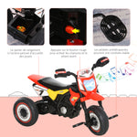 Tricycle Enfants Moto Cross Effets musicaux et Lumineux Coffre Rangement Rouge