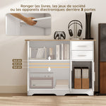 Buffet salon, meuble de rangement avec 2 tiroirs, 3 portes et étagère réglable, 100 x 40 x 78 cm, blanc et bois naturel