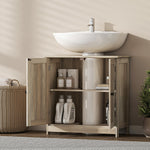 Meuble sous Lavabo, Meuble de Salle de Bain Placard à 2 Portes, Étagère Réglable, Anti-Humidité, 60 x 30 x 60 cm, Gris