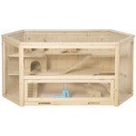 Cage à hamster à 3 niveaux bascules, fenêtres, cabanes, plateau coulissant, 115 x 60 x 55 cm, effet bois naturel