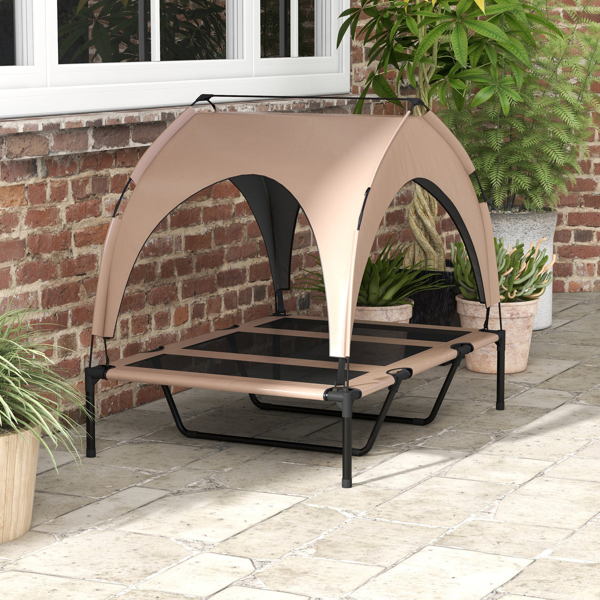 Lit pour chien chat sur pieds lit chien surélevé velum anti-UV oxford sac de transport 106 x 76 x 94 cm café