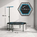 Trampoline de fitness 114 cm, cordes élastiques, poignée réglable 3 positions, trampoline d'exercice silencieux, bleu