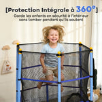 Trampoline Enfant Ø 1,63 × 1,9H m Filet de sécurité Porte zipée Couvre-Ressorts 6 poteaux rembourrés Inclus Bleu