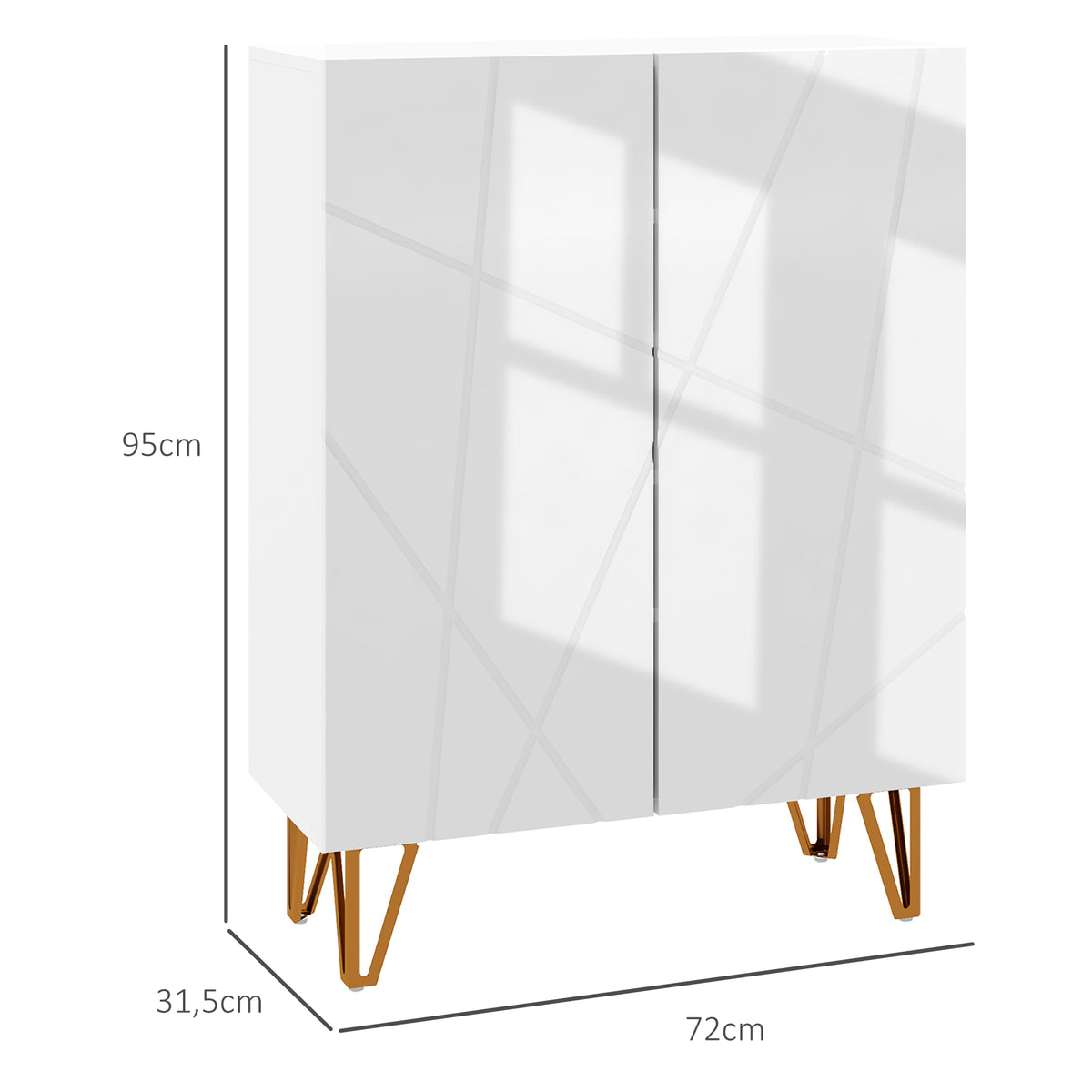 Schoenenkast opbergmeubel 2 deuren verstelbare planken 72 x 31,5 x 95 cm hoogglans wit