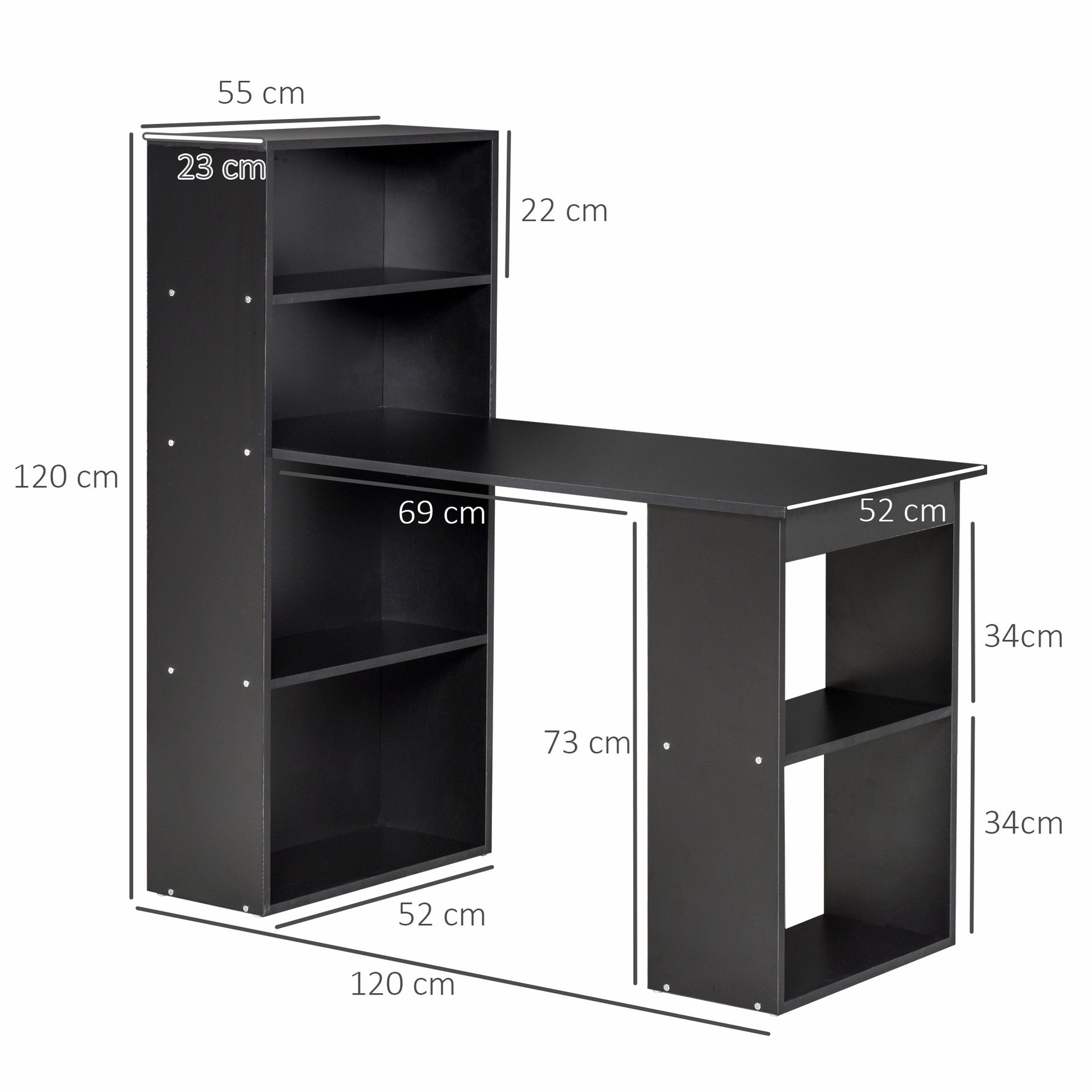 Bureau informatique, bureau avec rangement, 6 compartiments ouverts, table d'ordinateur pour chambre, studio