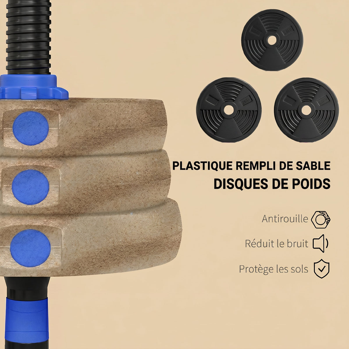 Kit Haltères Musculation Haltères Réglables 25 kg 3 en 1, Ensemble de Poids Réglable avec Barre d'Extension Bleu