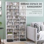 Étagère Rangement CD/DVD Meuble de Rangement pour 1116 CDs 36 Compartiments réglables en Hauteur Blanc