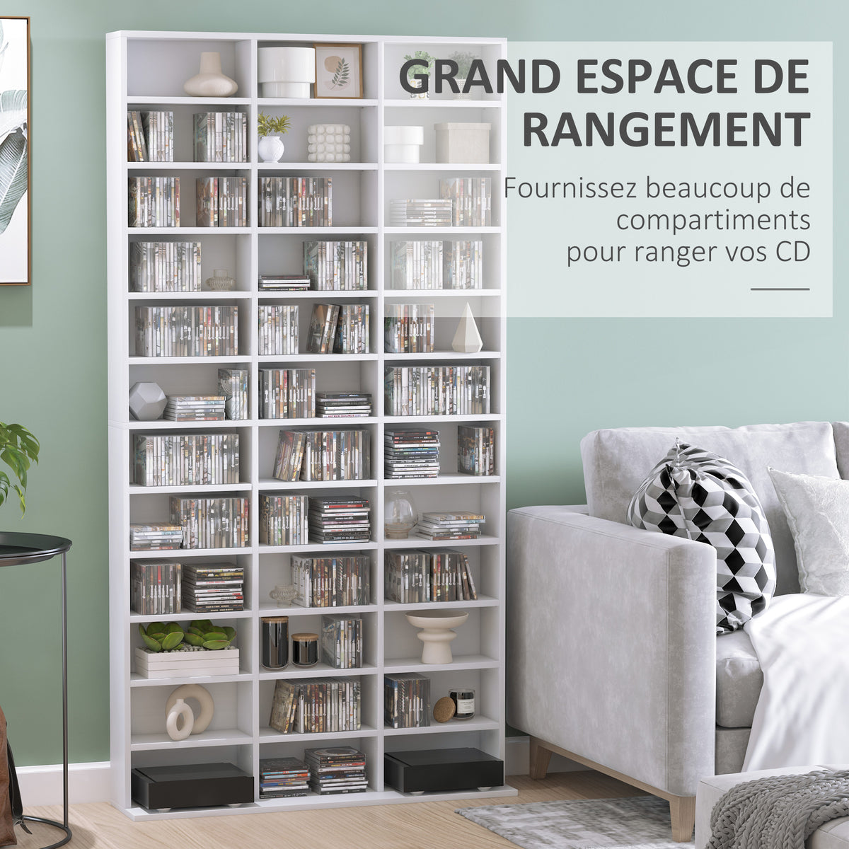 Étagère Rangement CD/DVD Meuble de Rangement pour 1116 CDs 36 Compartiments réglables en Hauteur Blanc