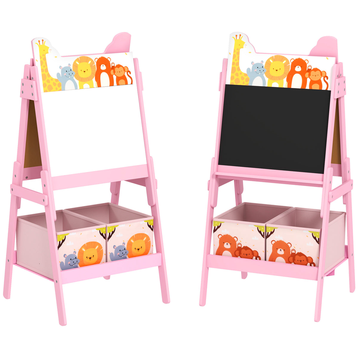 Tableau enfant chevalet enfant double face 2 boîtes de rangement pour enfants 3 - 8 ans 49 x 53,5 x 113 cm rose
