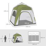 Tente de camping pop-up 3 personnes, dôme familiale avec 4 portes, 4 fenêtres et sac de transport – Vert et gris