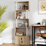 Bibliothèque à 5 niveaux, meuble de rangement avec étagères et placard double porte, 60 x 23,8 x 179,2 cm, bois naturel