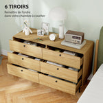 Commode 6 tiroirs meuble de rangement style moderne coins arrondis et pieds en acier 120 x 40 x 75cm effet bois de chêne
