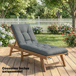 Coussin Bain de Soleil Chaise Longue en Mousse à Mémoire avec Sangles, Protection UV50+, 198x65x13cm, Gris foncé