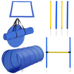 Agility sport pour chiens équipement complet obstacles, tunnel, slalom, zone repos + 2 sacs de transport bleu jaune