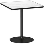 Table à manger pour 4 personnes table de cuisine style moderne avec plateau effet marbre et base ronde, 70 x 70 cm, blanc