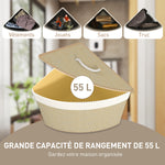 Panier à Linge en Bambou 55L, Panier Triangle avec Sac Amovible et Lavable, Couvercle, Poignée, 35x35x60cm, Naturel