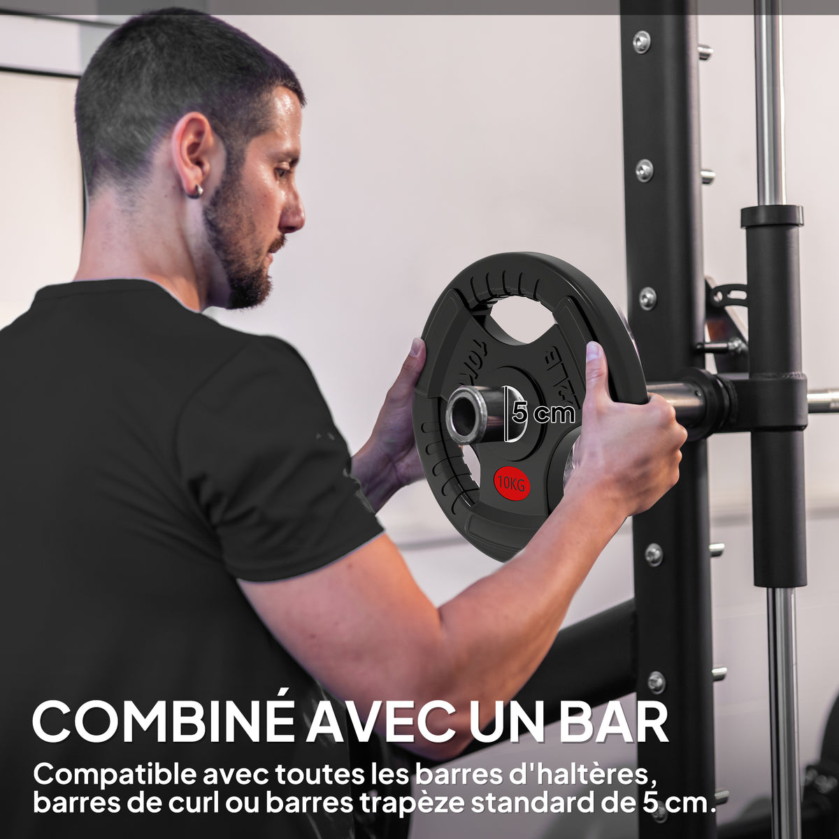 Disques de Poids en Acier 20 kg, Finition PVC, Plaques de Poids 2 x 10 kg, 3 Poignées, Trous de Ø 50 mm, Noir