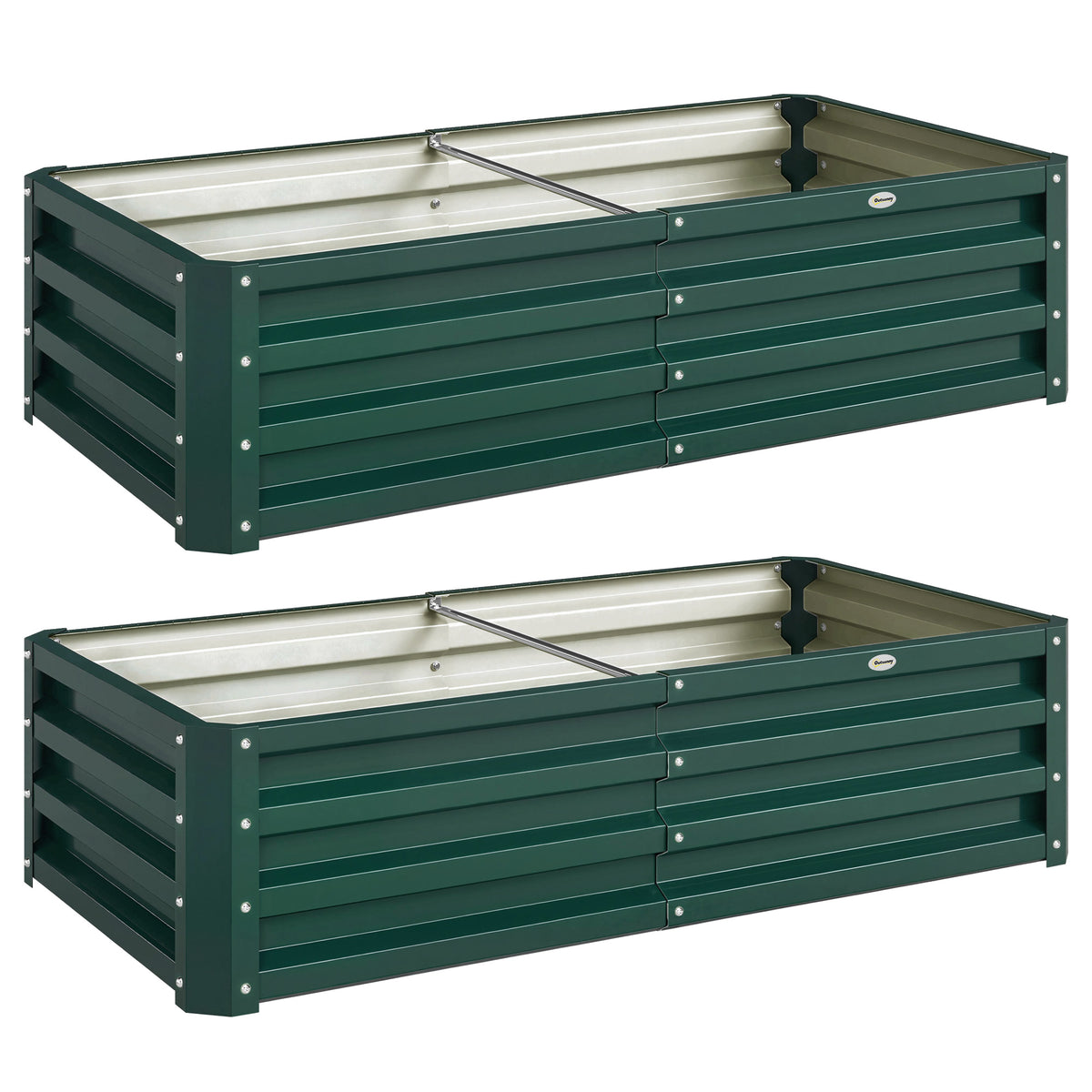 Lot de 2 Carrés Potagers de Jardin Rectangulaires, Tôle d'Acier Ondulée, 120 x 60 x 30,5 cm, Vert Foncé