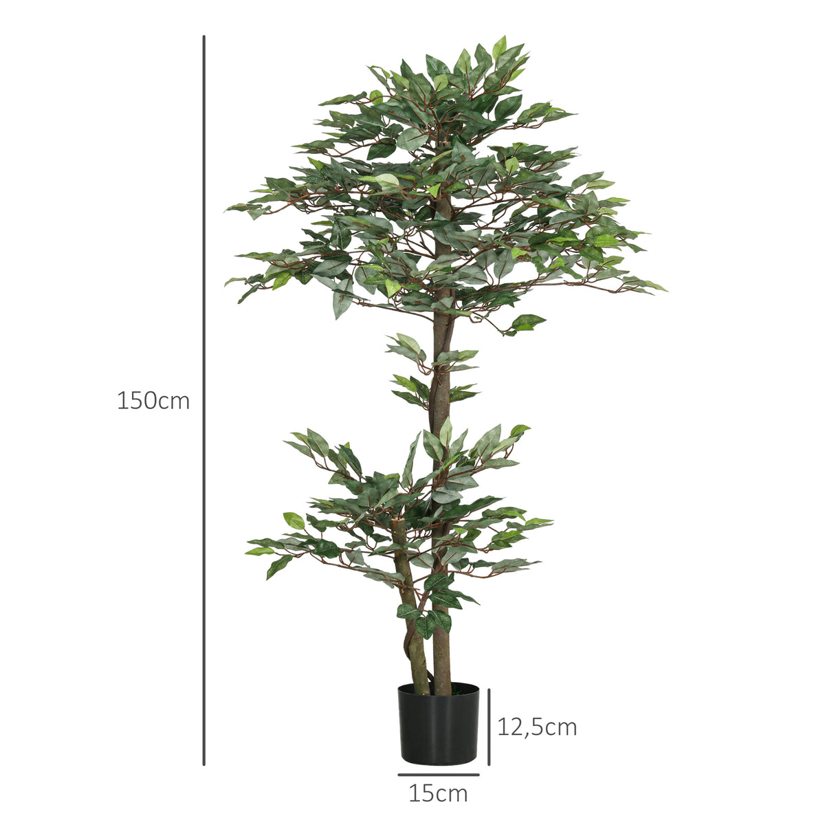 Arbre Artificiel Plante Artificiel ficus Hauteur 1,5 m Tronc Branches Liane Lichen Feuilles Grand réalisme Pot Inclus