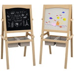 Tableau chevalet enfant ardoise double face tableau blanc tableau à craie rouleau papier 58 x 50,5 x 109 cm naturel