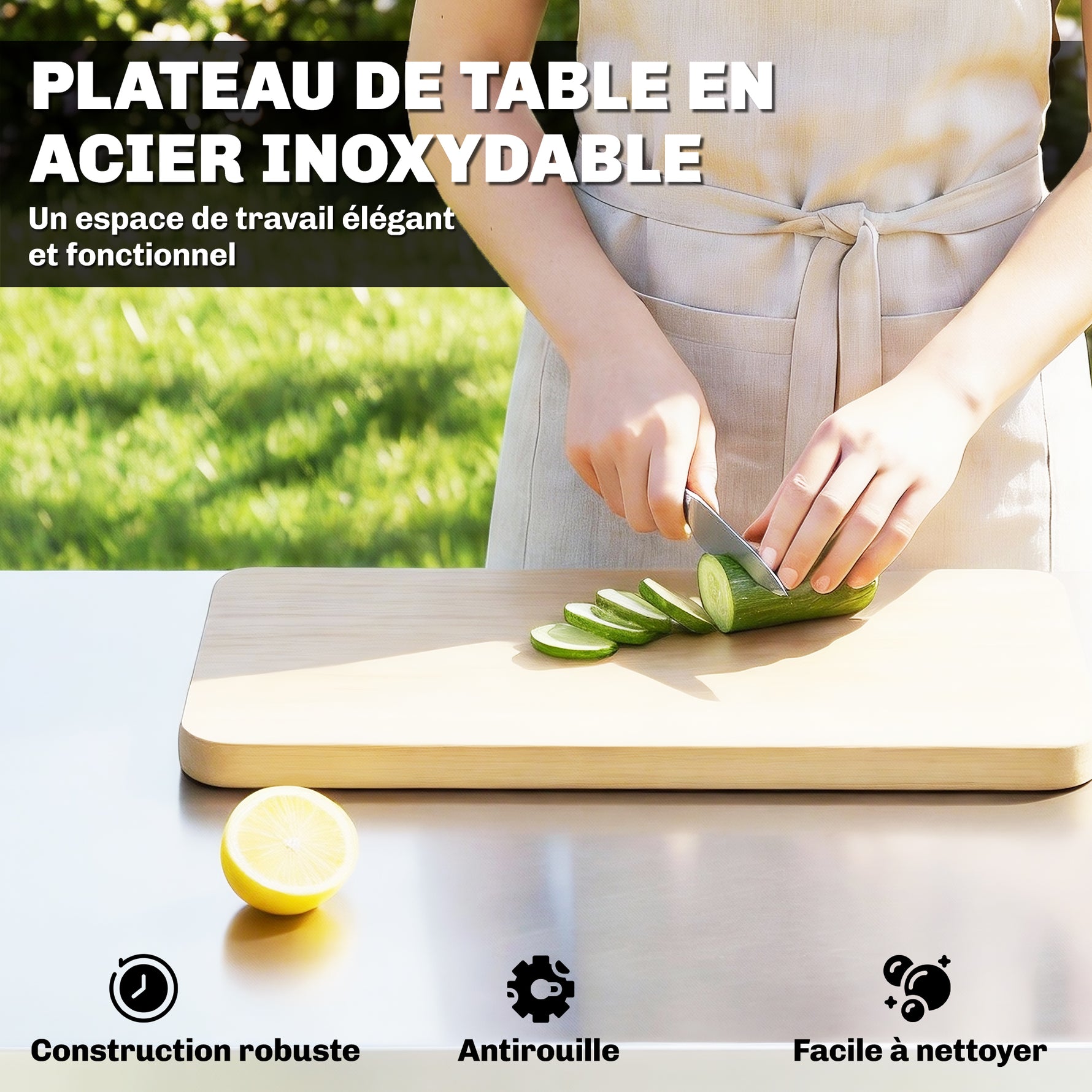 Chariot de Barbecue Table de Préparation Extérieur avec Plan de Travail et Roulettes Acier Inoxydable 85x60x92cm Argenté