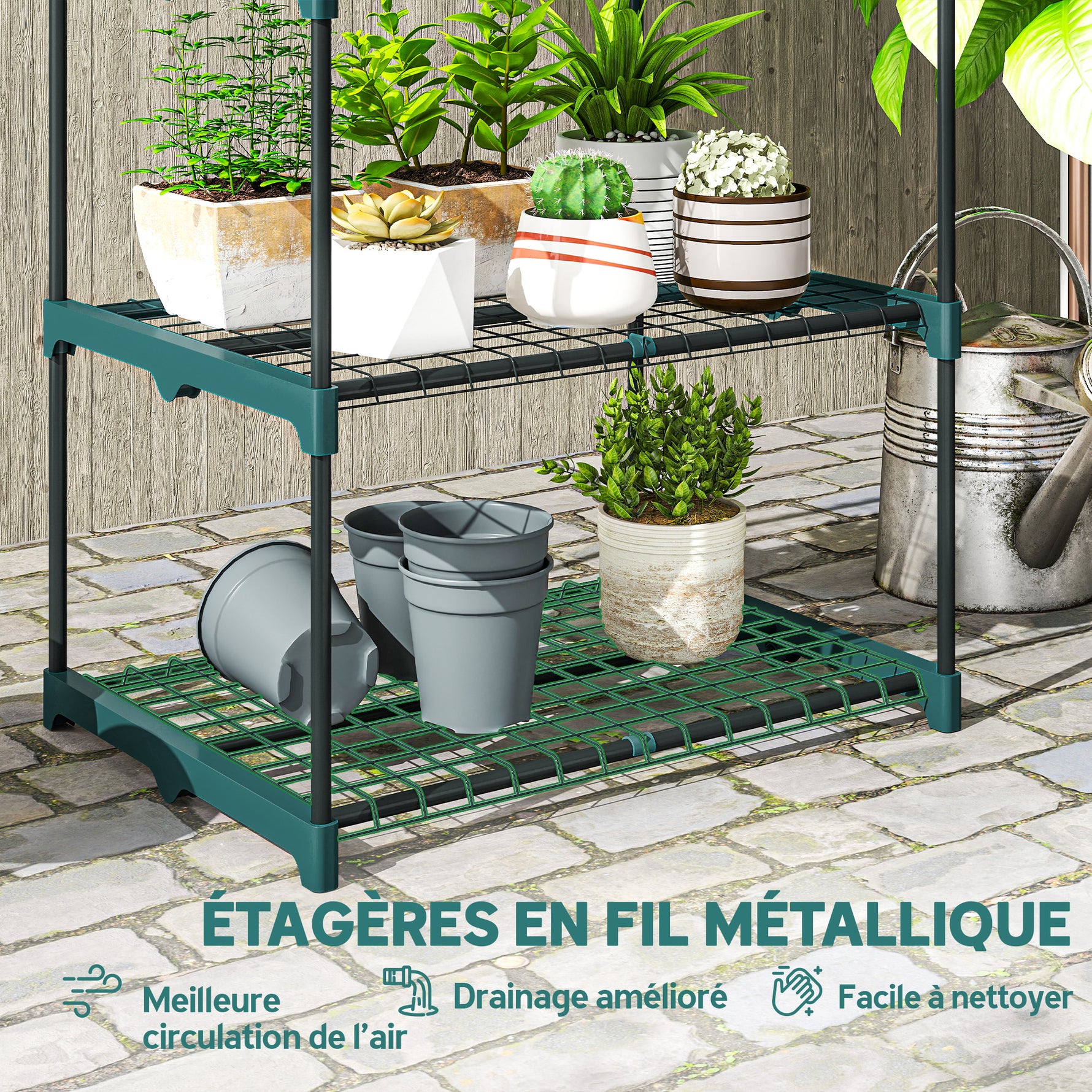 Étagère à fleurs en acier 5 niveaux intérieur et extérieur support de plantes pour jardin balcon salon 67x49x138cm vert