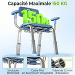 Tabouret de douche chaise de douche ergonomique avec accoudoirs, dossier, hauteur et siège réglables, bleu