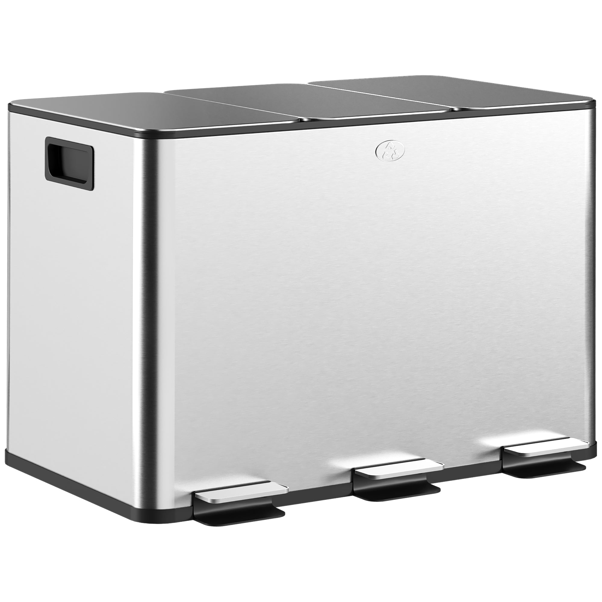 Poubelle de cuisine, poubelle tri sélectif, 3 compartiments de 10L, seaux intérieurs amovibles, 49,6x34,5x38,6cm, argent
