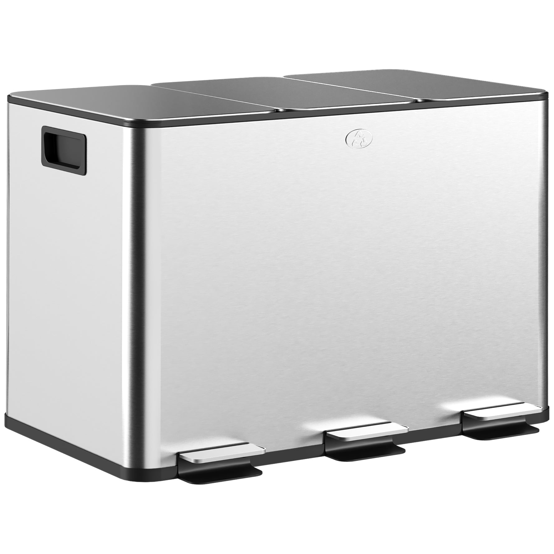 Poubelle de cuisine, poubelle tri sélectif, 3 compartiments de 10L, seaux intérieurs amovibles, 49,6x34,5x38,6cm, argent