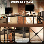 Bureau d'angle modulable réversible 168-240 cm style industriel - étagère réglable, sac de rangement, support d'écran