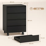Caisson de bureau rangement bureau sur roulettes 4 tiroirs coulissants en bois aspect bois noir