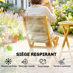 Salon de Jardin Ensemble Bistro 3 Pièces Table Ronde et 2 Chaises Pliables Design Boho Bois d'Acacia Cordage PP Naturel