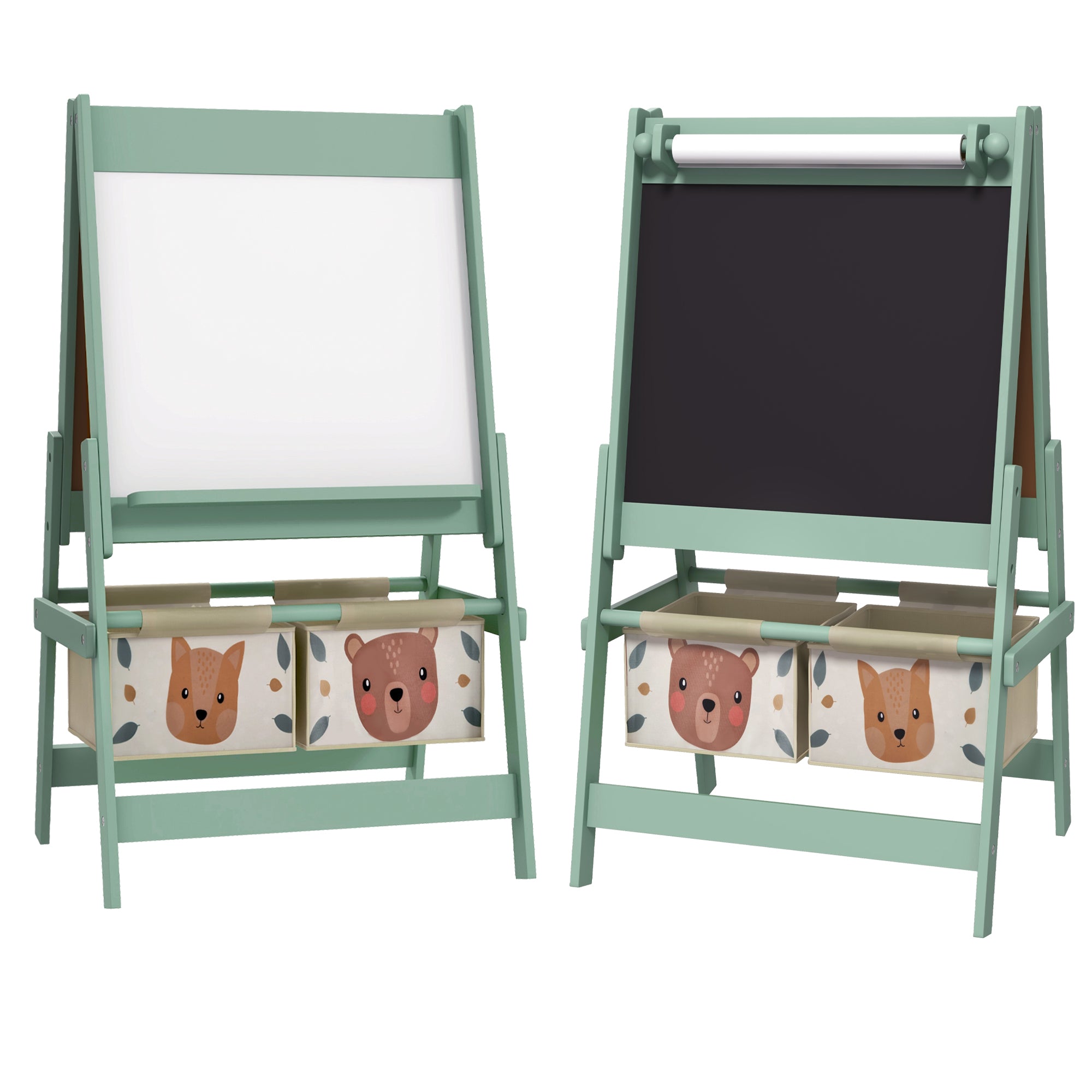 Tableau chevalet enfant ardoise double face tableau à craie rouleau papier 2 paniers 54 x 46,5 x 93 cm vert