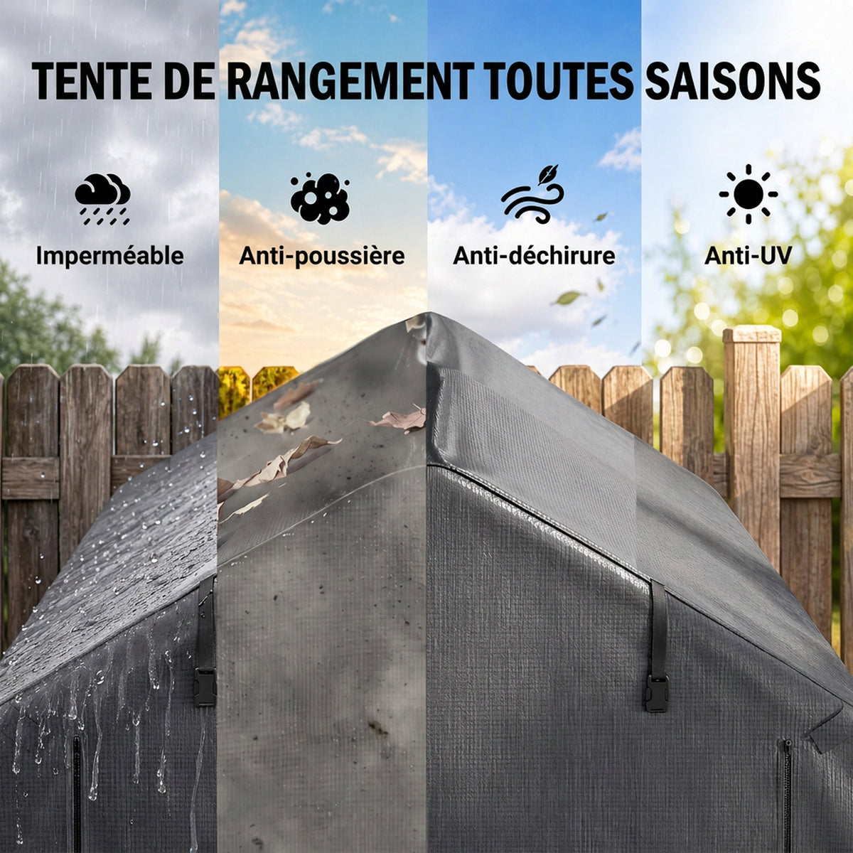 Abri de jardin 2 x 1,6 x 1,65 m abri vélo extérieur cadre en métal galvanisé, imperméable résistant aux UV, gris foncé
